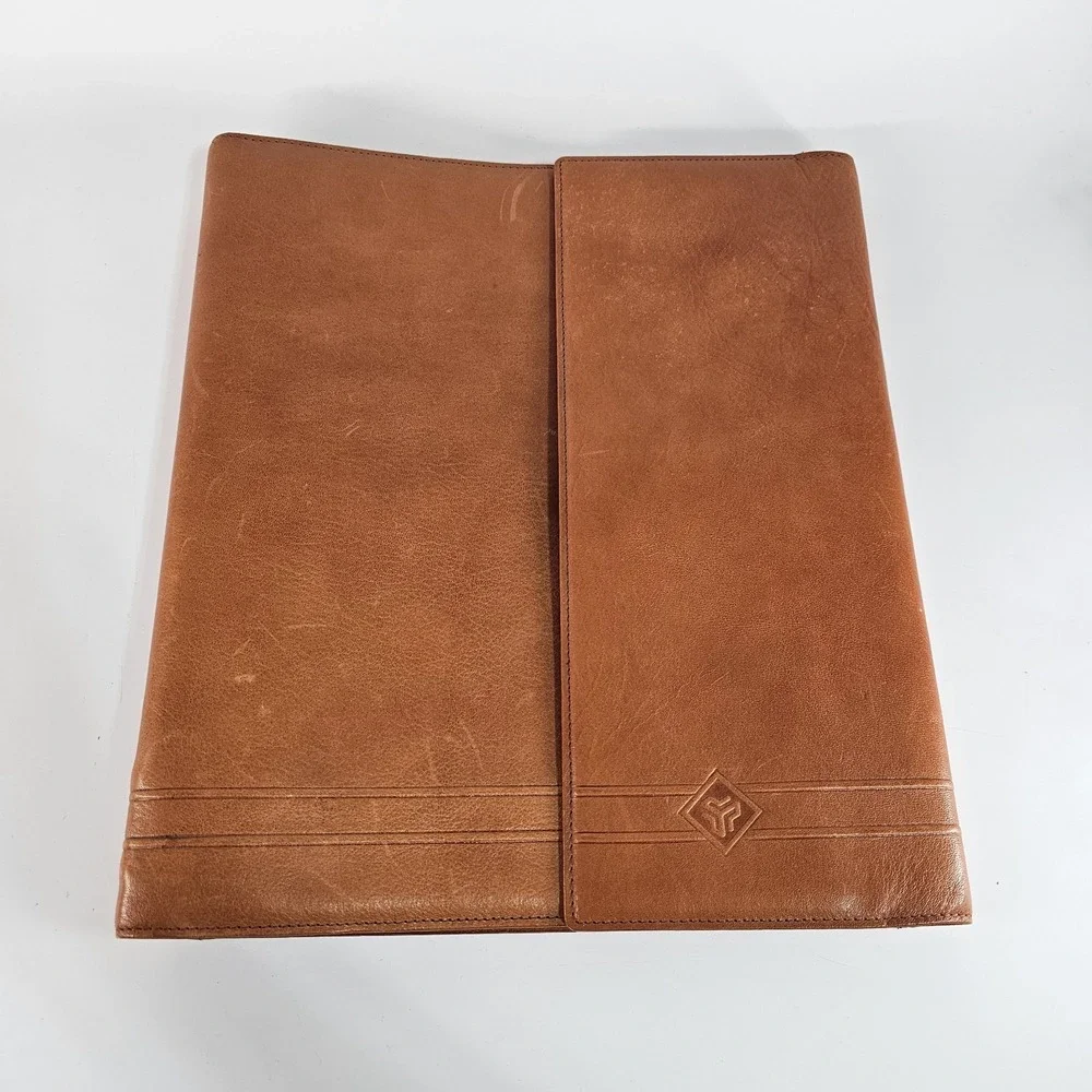 Laipe Leather Portfolio 4 Ring Binder Tan Lawyer Formal Document Note Pad Italy